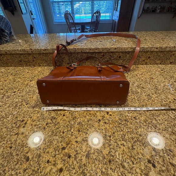 Bostanten Tan Leather Laptop Bag Briefcase Tote - Picture 3 of 13